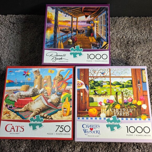3 Pack of Buffalo Puzzles 1000 and 750 Pieces - Preowned - Picture 1 of 4